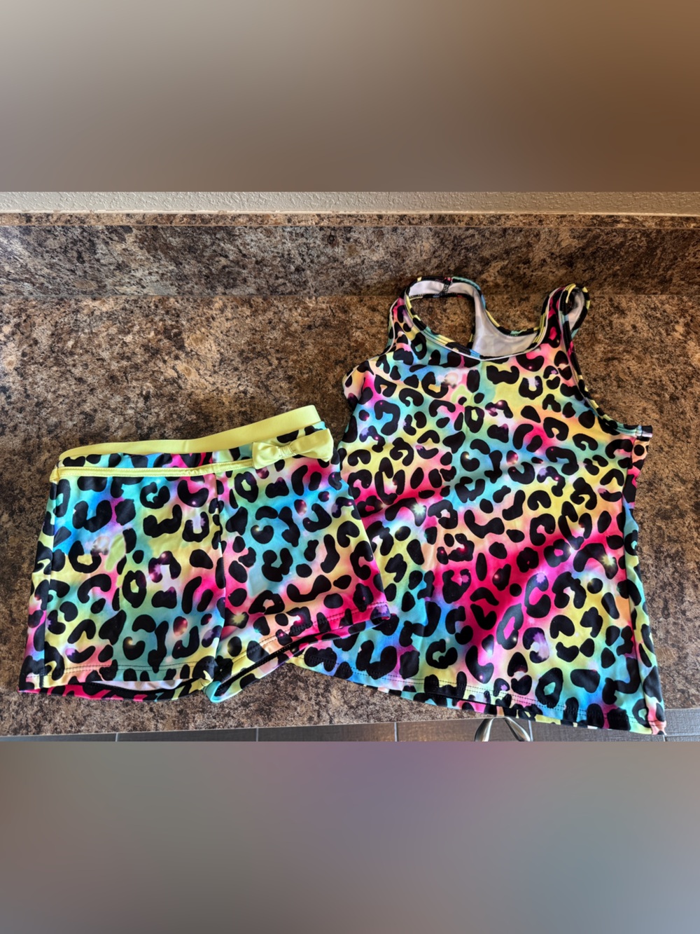 Neon Rainbow Leopard Tank Tankini & Boy Shorts Swim Set